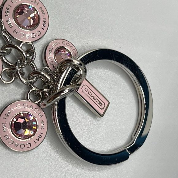 COACH PINK  Crystal & Enamel Silver Gem Stone Key Chain / Fob Purse Charm - Picture 8 of 8